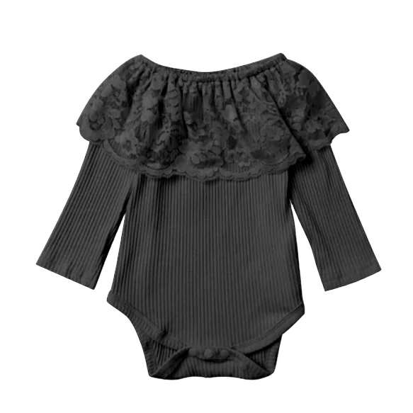 Girls Black Lace Neck Long Sleeve Onesie or Shirt by Shea Baby