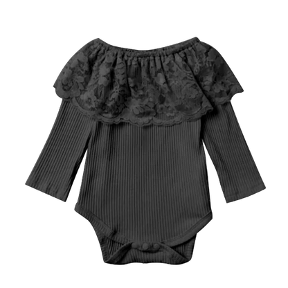 Girls Black Lace Neck Long Sleeve Onesie or Shirt by Shea Baby