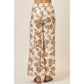 Ladies Floral Print Wide Leg Pants-Natural