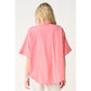 Ladies Soft Stretch Woven Short Sleeve Button Down Top-Tropical Rose