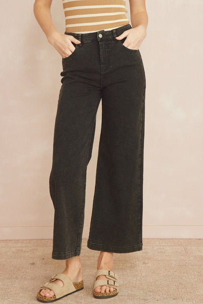 Ladies Acid Washed High-Waited Wide-Leg Pants by Entro