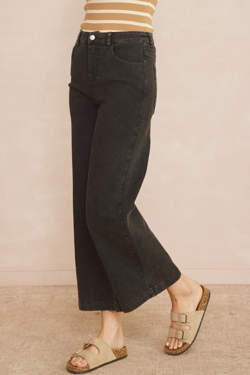 Ladies Acid Washed High-Waited Wide-Leg Pants by Entro