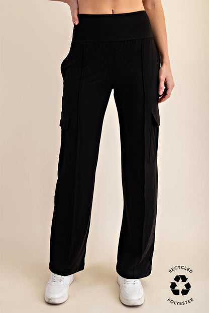 Ladies Butter Soft Straight Leg Cargo Pants-Black