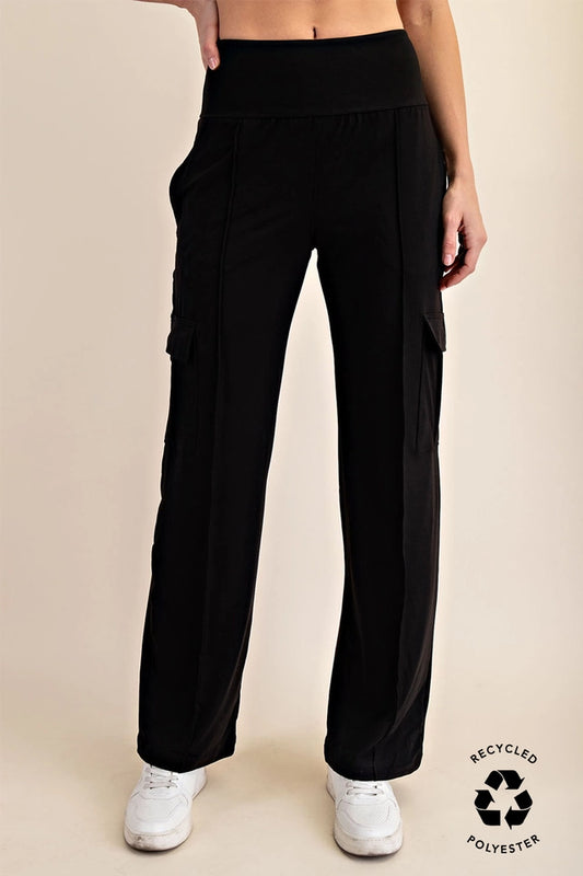 Ladies Butter Soft Straight Leg Cargo Pants-Black