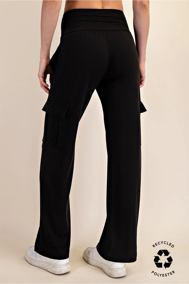 Ladies Butter Soft Straight Leg Cargo Pants-Black