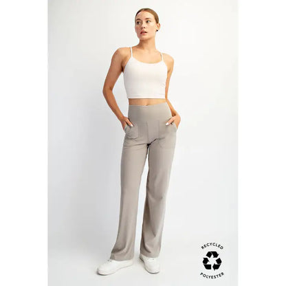 Ladies Butter Soft Straight Leg Yoga Pants-Stone Taupe