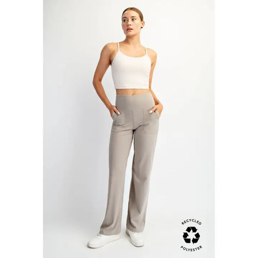 Ladies Butter Soft Straight Leg Yoga Pants-Stone Taupe
