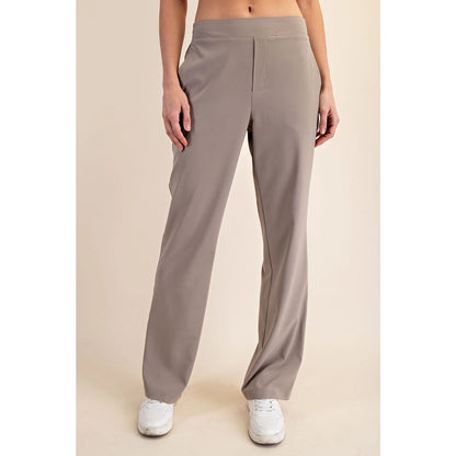 Ladies Crinkle Woven Long Pants-Stone Taupe