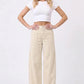 Ladies High Rise Low Curve Corduroy Barrel Leg Pants-Cream