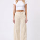 Ladies High Rise Low Curve Corduroy Barrel Leg Pants-Cream