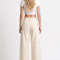Ladies High Rise Low Curve Corduroy Barrel Leg Pants-Cream
