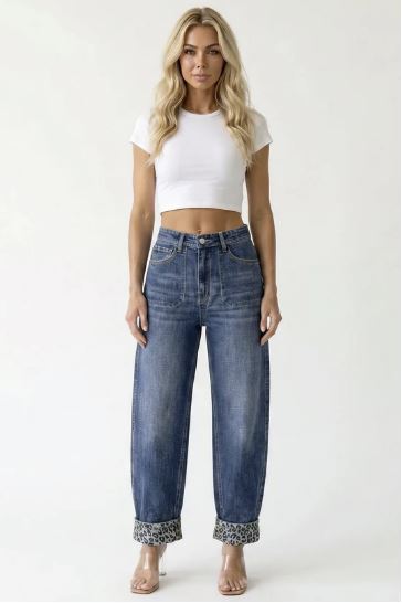 Ladies High Rise Two Way Barrel Pants-Reversible-Animal Print