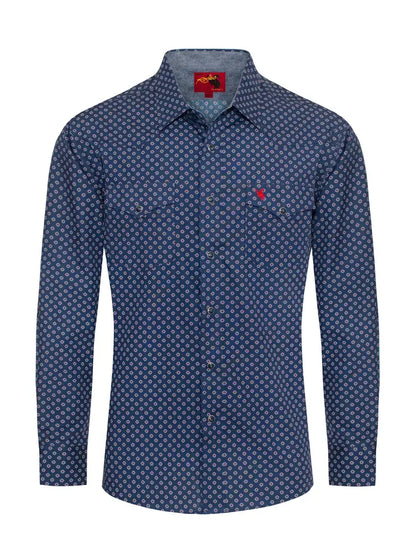 Men's Long Sleeve Pearl Snap Shirt-Blue