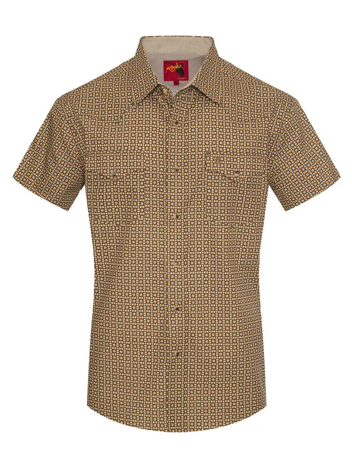 Men's Short Sleeve Pearl Snap Shirt-Brown