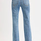 Ladies Tummy Control High Rise Straight Legged Jeans-Medium Wash