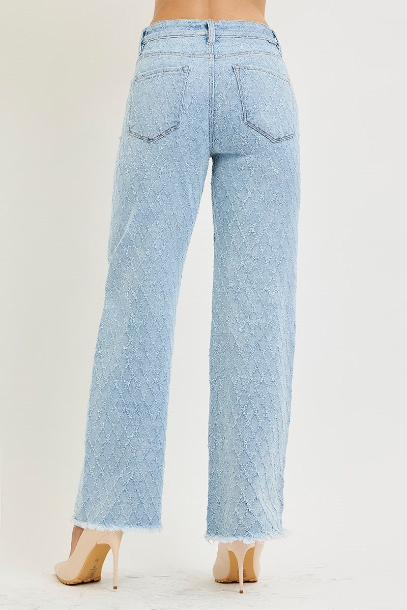 Ladies High Rise Ankle Straight Textured Stretchy Pants-Light