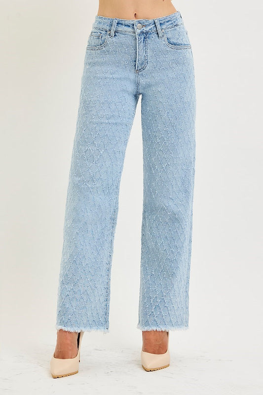 Ladies High Rise Ankle Straight Textured Stretchy Pants-Light