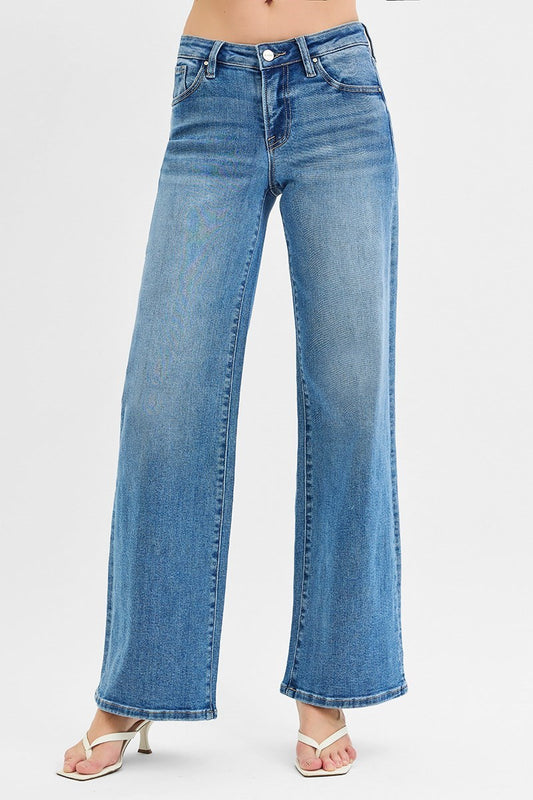 Ladies Low Rise Wide Leg Jeans by Risen Jeans-Medium