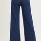 Ladies Elastic Band High Rise Wide Jeans with Patch Pockets by Risen Jeans-Solid Dark