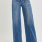 Ladies Tummy Control High Rise Ankle Wide Front Pintuck Jeans by Risen Jeans-Medium