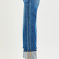 Ladies High Rise Wide Leg Cuffed Jeans with Double Front Pocket Detail-Dark