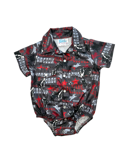 Boys Rodeo Road L/S Pearl Snap Onesie/Shirt by Shea Baby