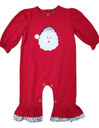Girls Santa Face Romper with Confetti Dot Ruffles by Millie Jay