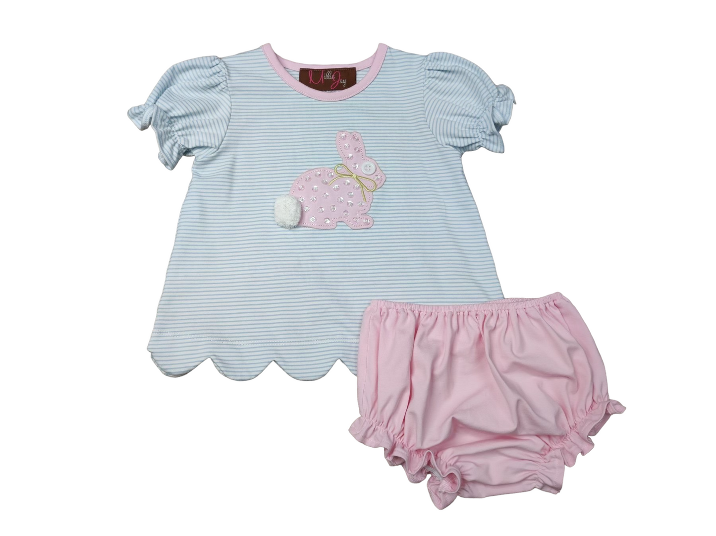 Girls Bunny Hop Applique Bloomer Set by Millie Jay