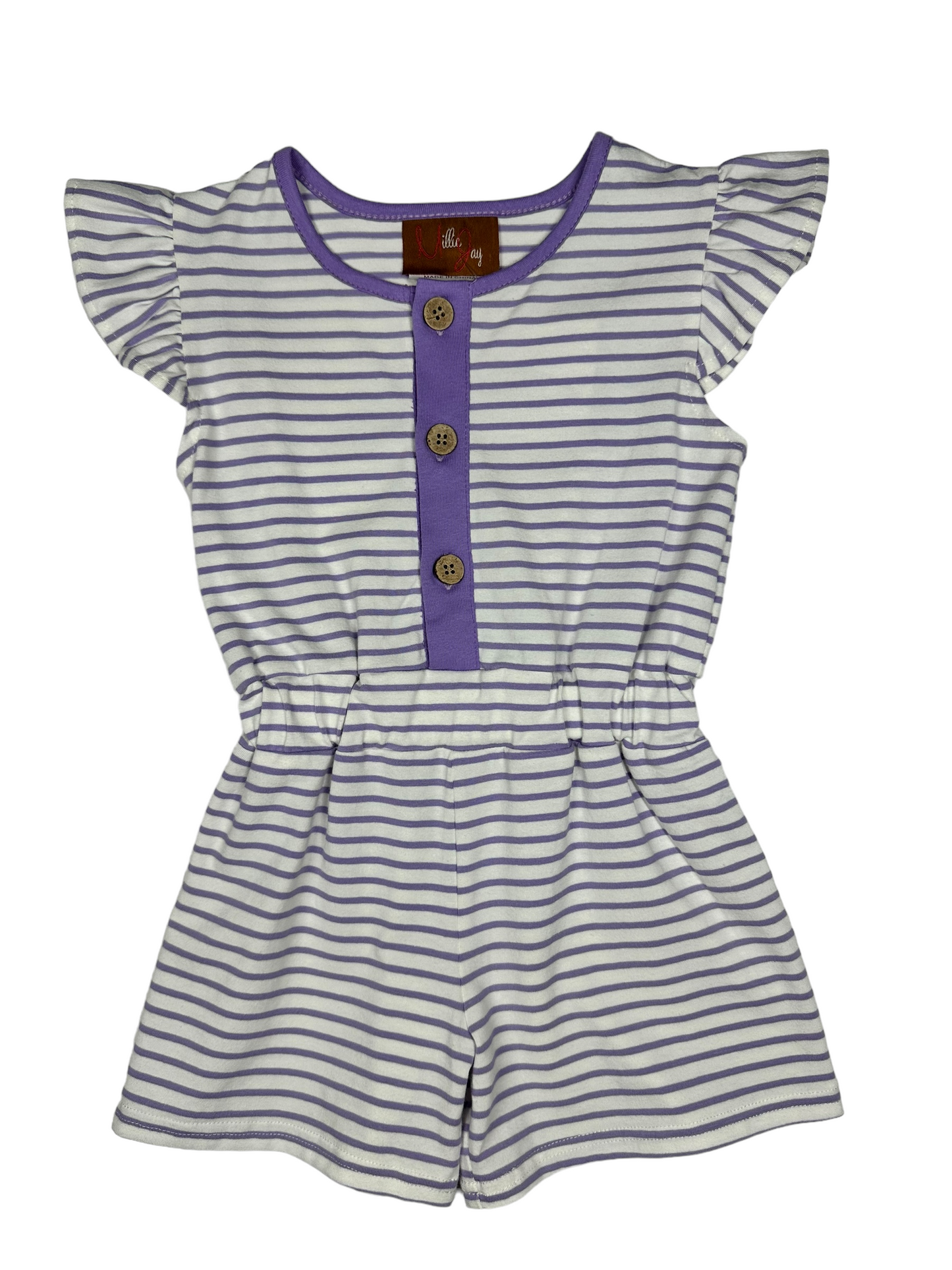 Girls Lily A/S Romper-Purple Stripe by Millie Jay