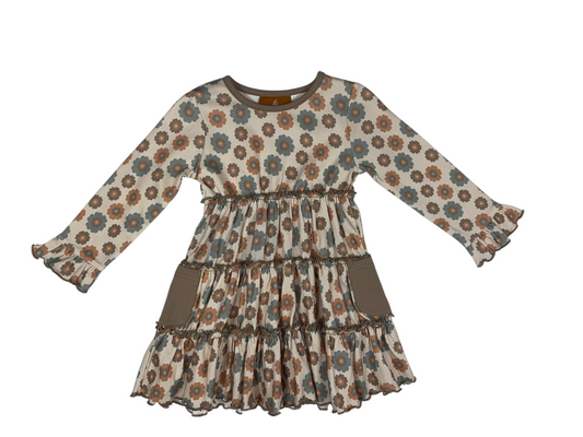 Girls Mocha Floral Layered Dress by Millie Jay