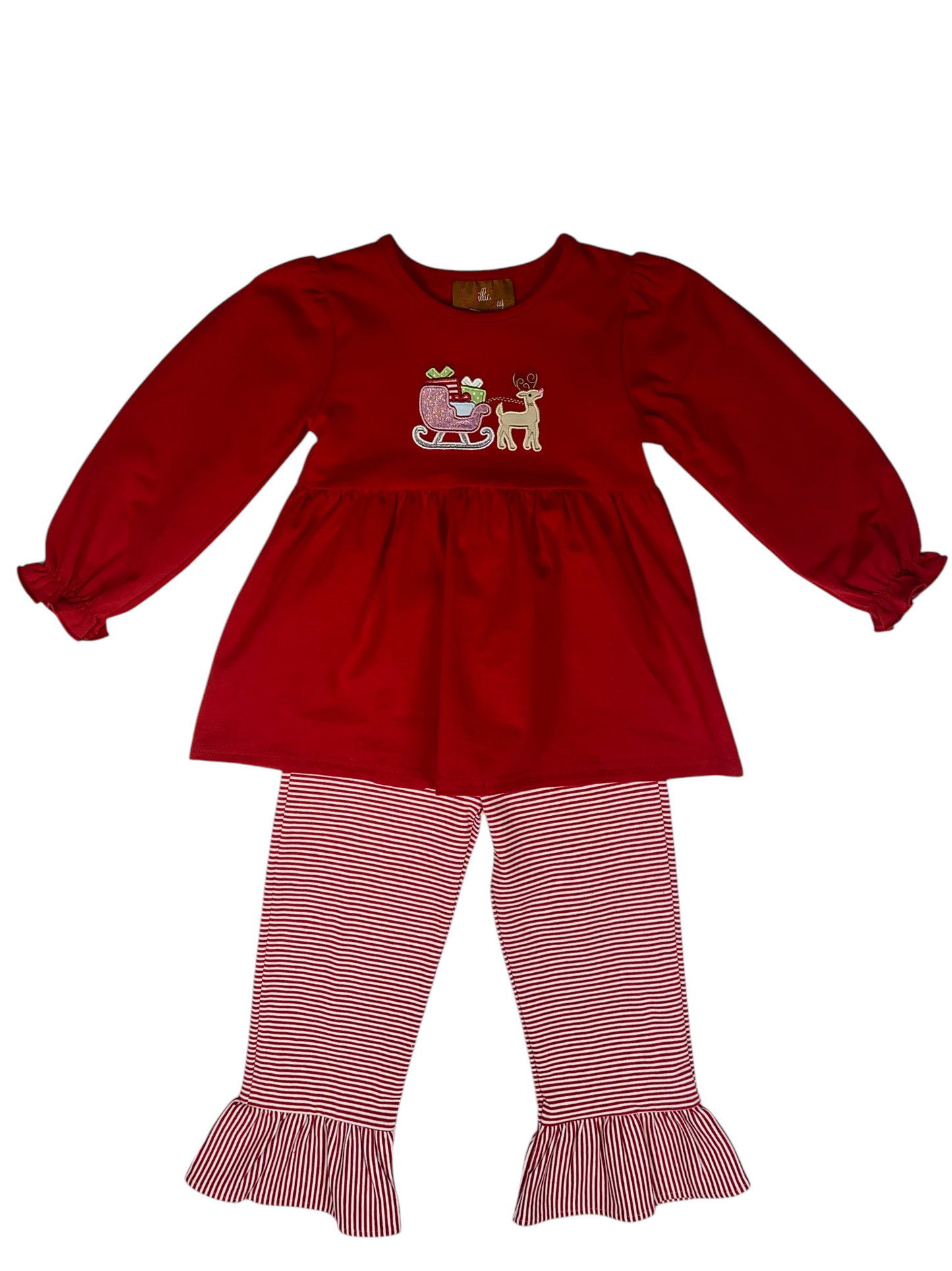 Girls Christmas Sleigh Ruffle Pant Set by Millie Jay