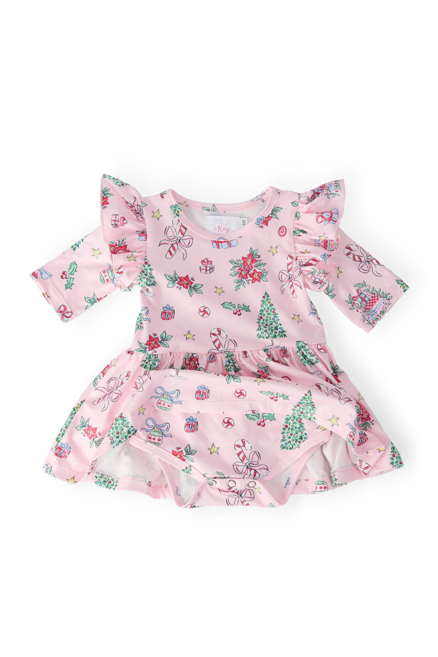 Girls Pink Christmas Flutter Bodysuit or Twirl Dress by Mila & Rose