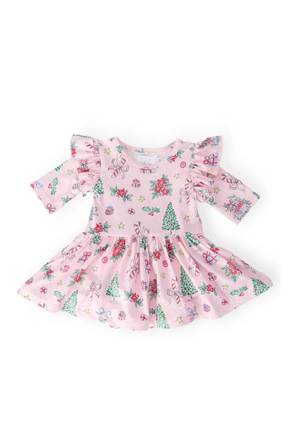 Girls Pink Christmas Flutter Bodysuit or Twirl Dress by Mila & Rose