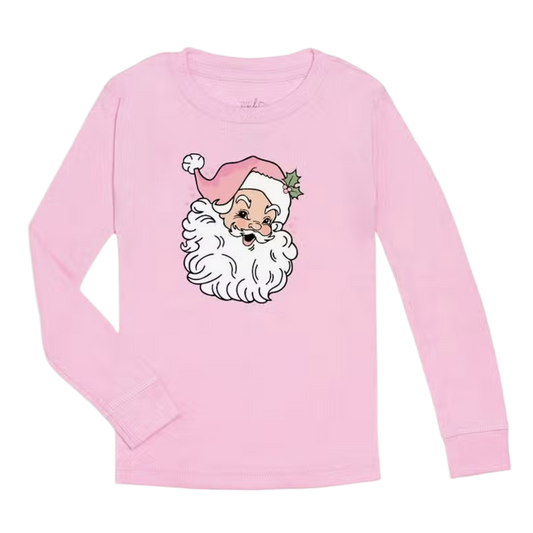 Girls Sweet Wink Retro Santa Long Sleeve Shirt-Pink