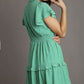 Ladies Short Sleeved V-Neck Ruffle Detailed Dress by Umgee - Emerald