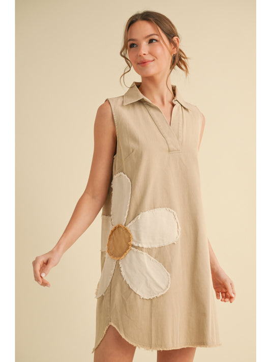 Ladies Jodifl Flower Patch Dress-Taupe