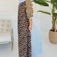 Ladies Casual Leopard Striped Patchwork Maxi Shirt Dress-Blue