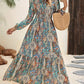Ladies Print Tie-Up Long-Sleeved Dress-Blue