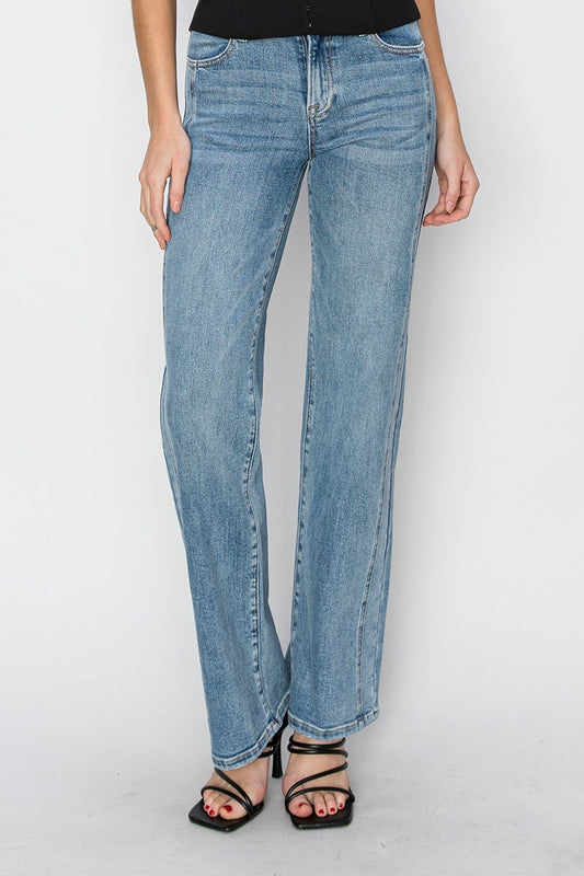 Ladies Mid Rise Straight Jeans by Risen Jeans-Medium