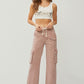 Ladies High Rise Cargo Straight Pants by Risen Jeans-Mauve