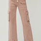 Ladies High Rise Cargo Straight Pants by Risen Jeans-Mauve