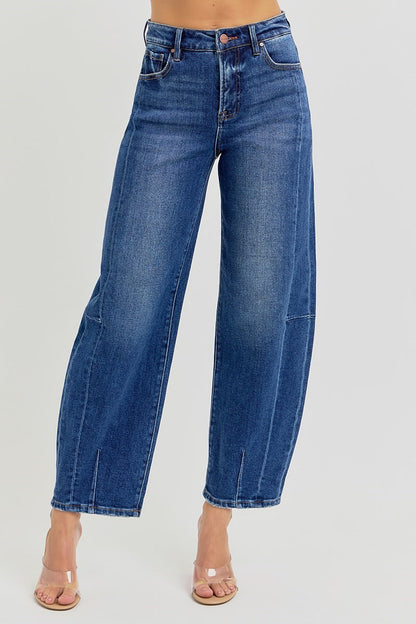 Ladies High Rise Barrel Jeans by Risen Jeans-Dark