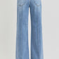 Ladies High Waist Wide Leg Pintuck Jeans by Risen Jeans-Medium