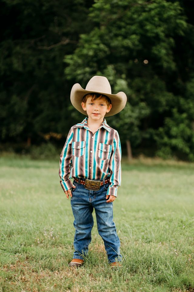 Boys Brown Stripe Vintage LS Pearl Snap Shirt by Shea Baby