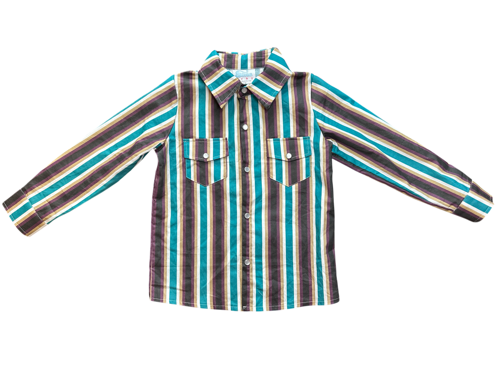 Boys Brown Stripe Vintage LS Pearl Snap Shirt by Shea Baby