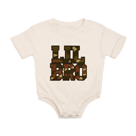 Boys Lil Bro Camo Patch S/S Romper by Sweet Wink
