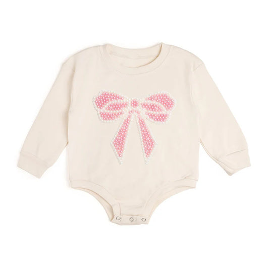 Girls Pearl Bow Patch L/S Romper by Sweet Wink
