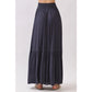 Ladies Ruffled Smocked Waist Tiered Maxi Skirt-Midnight