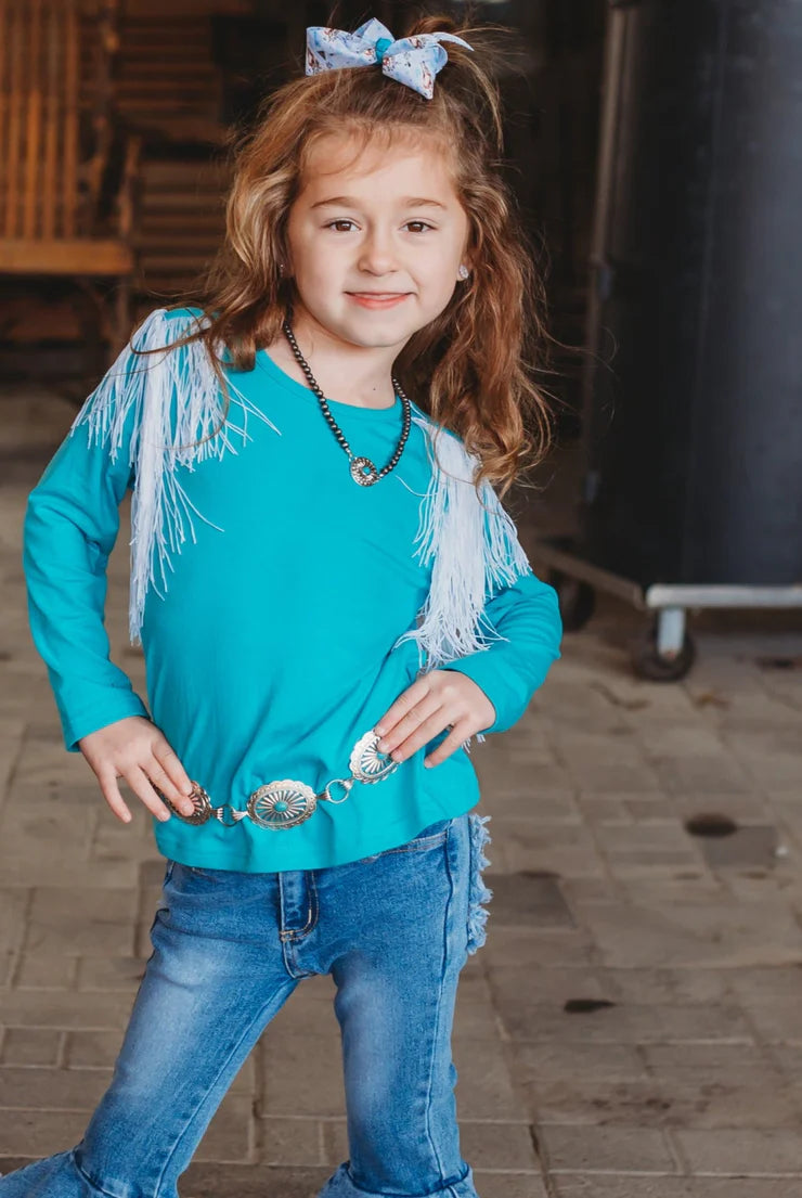 Girls Turquoise Solid w/t Fringe Onesie or Shirt by Shea Baby