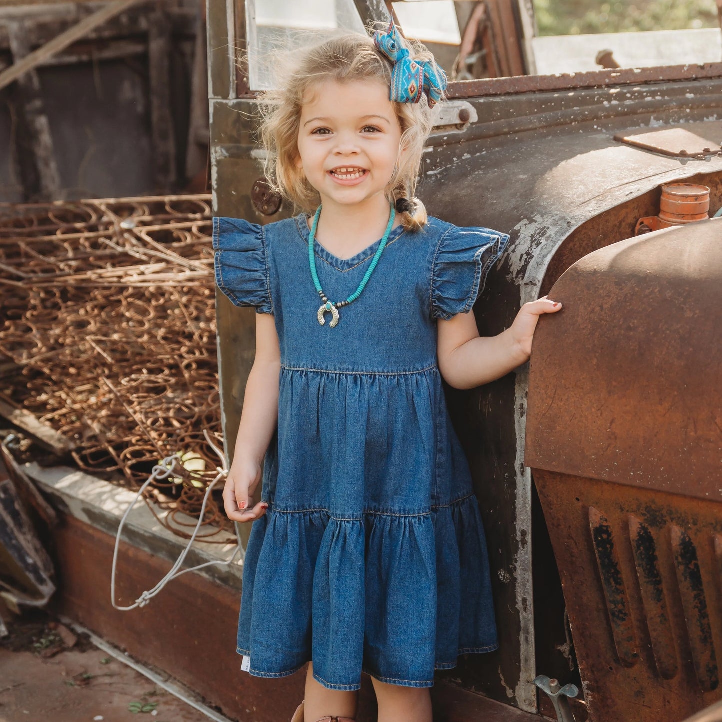 Girls Denim Ruffle Sleeve Dress by Shea Baby